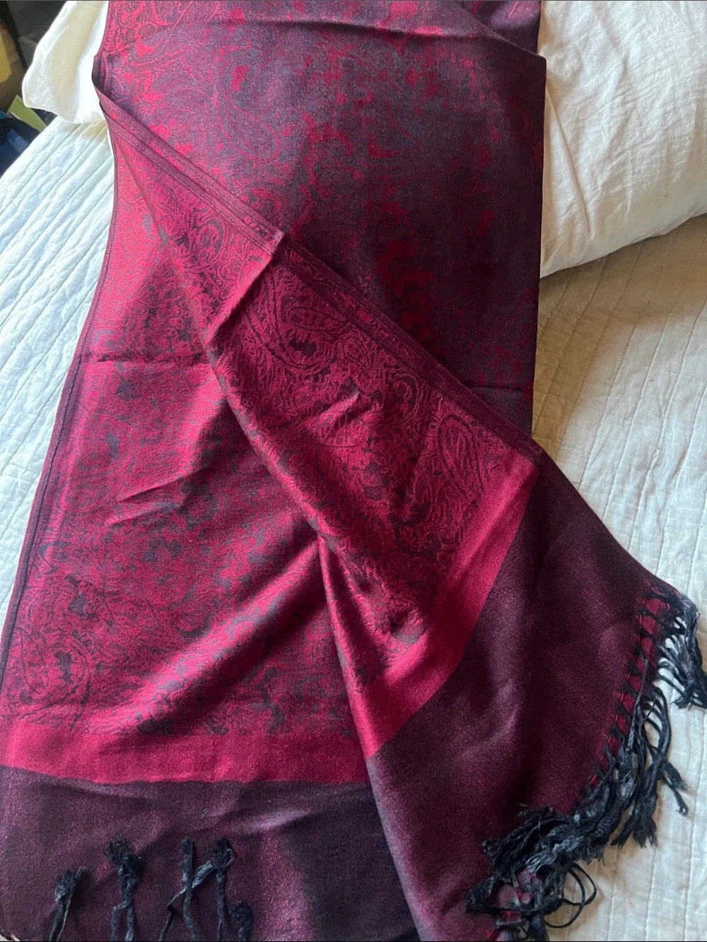 New pashmina Burgundy Paisley Fringe Shawl Scarf